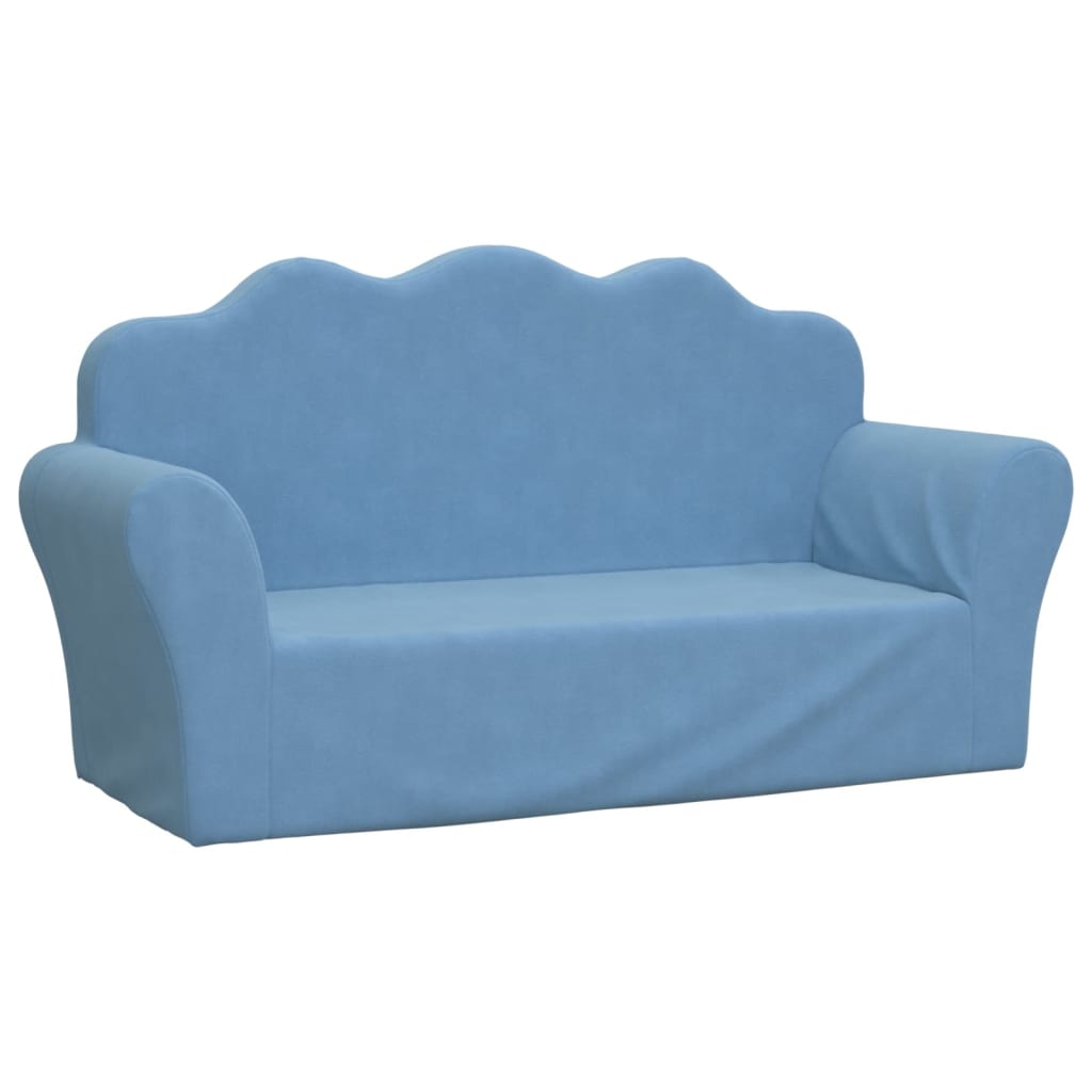Divano per Bambini a 2 Posti Blu in Morbido Peluche | homemem39