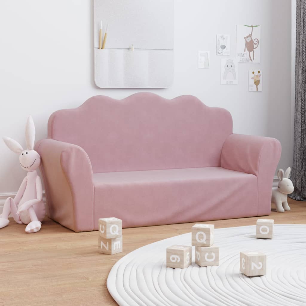 Divano per bambini a 2 posti rosa in morbido peluche | homemem39