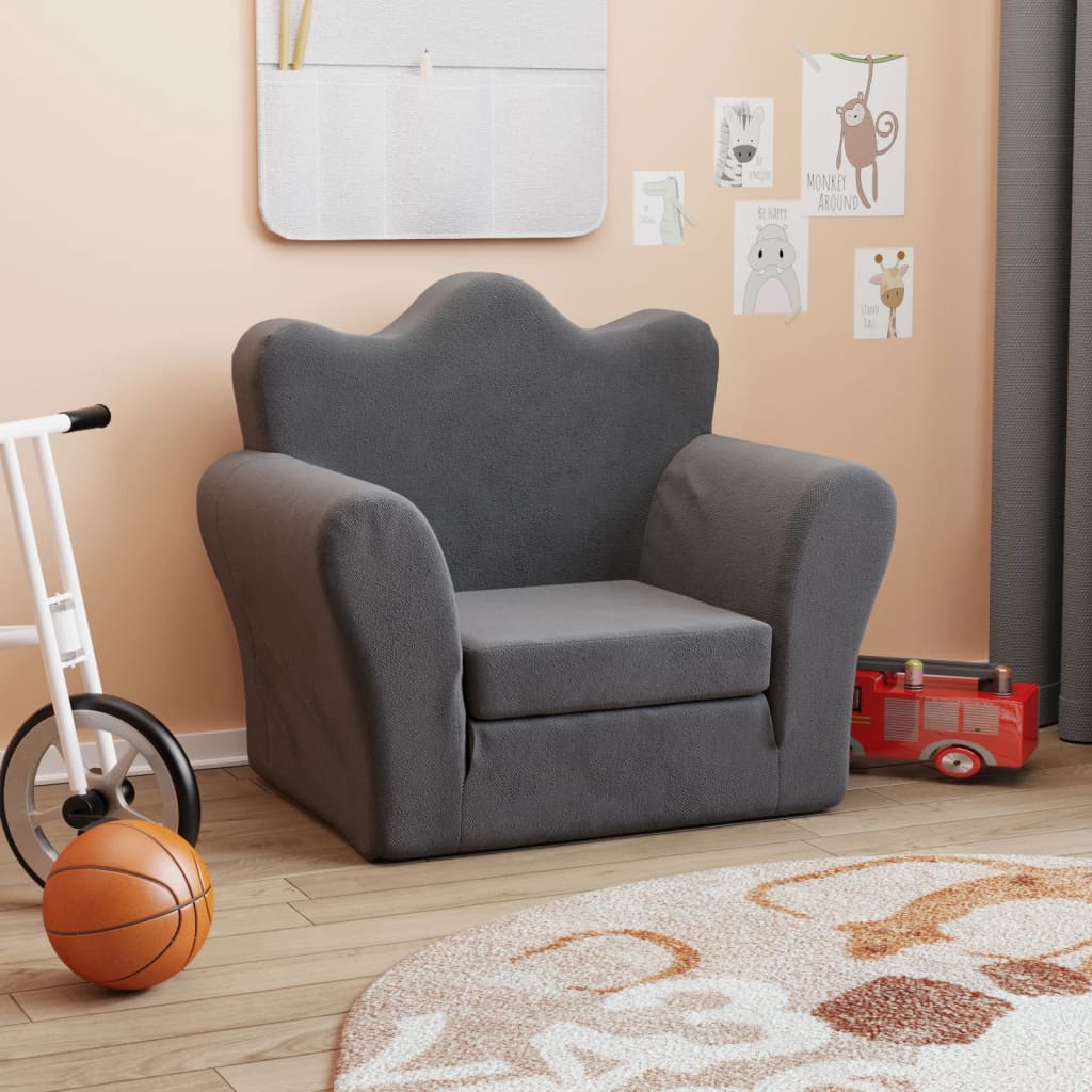 Divano Letto per Bambini Antracite in Morbido Peluche | homemem39