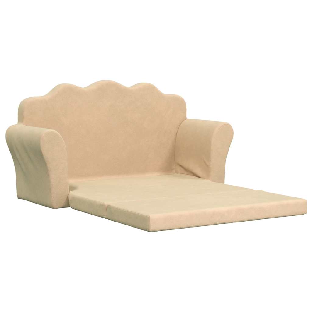 Divano Letto per Bambini a 2 Posti Crema in Morbido Peluche | homemem39