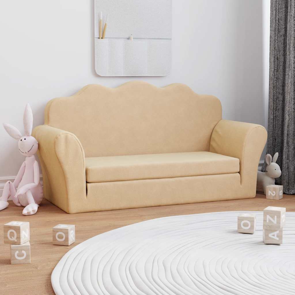 Divano Letto per Bambini a 2 Posti Crema in Morbido Peluche | homemem39