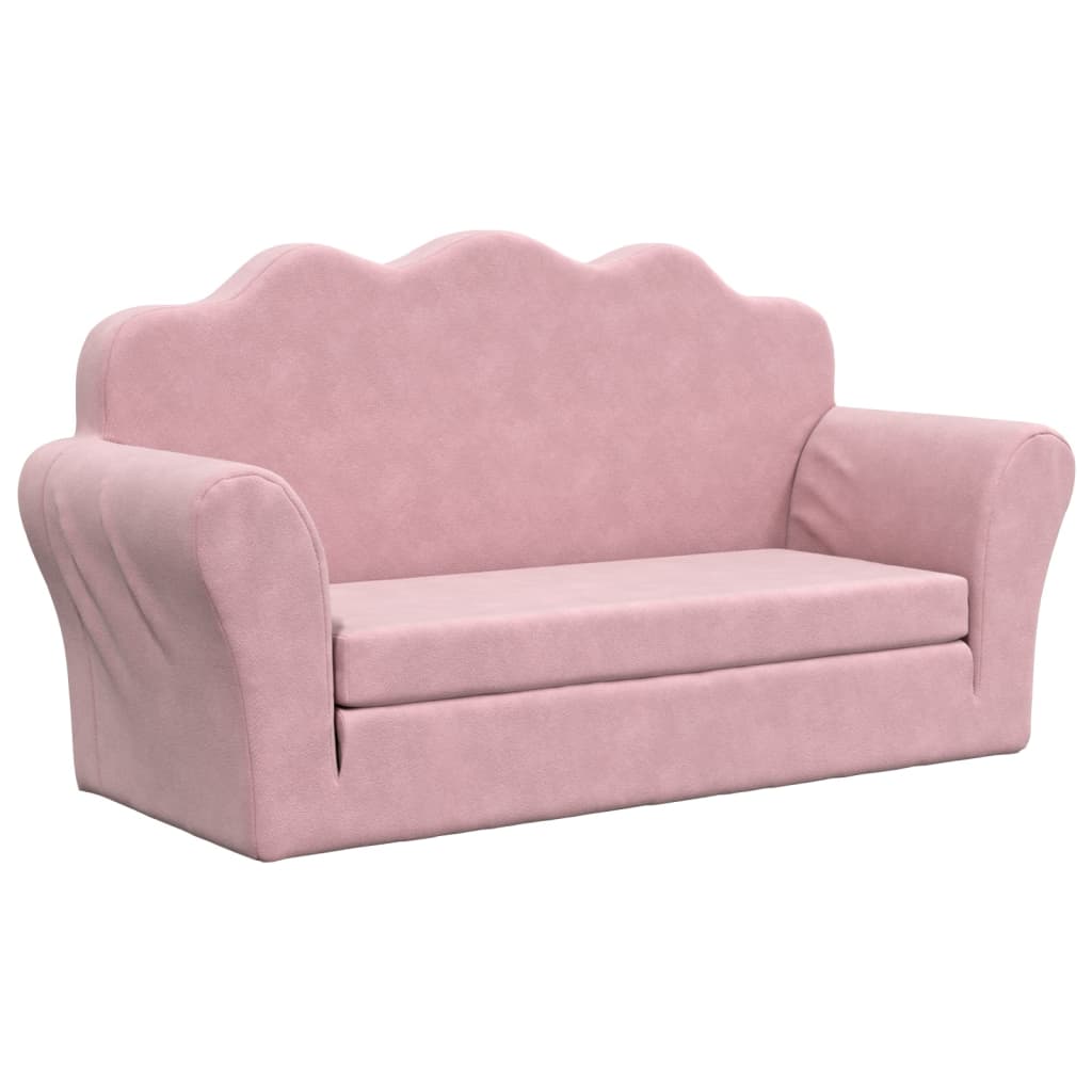 Divano Letto per Bambini a 2 Posti Rosa in Morbido Peluche