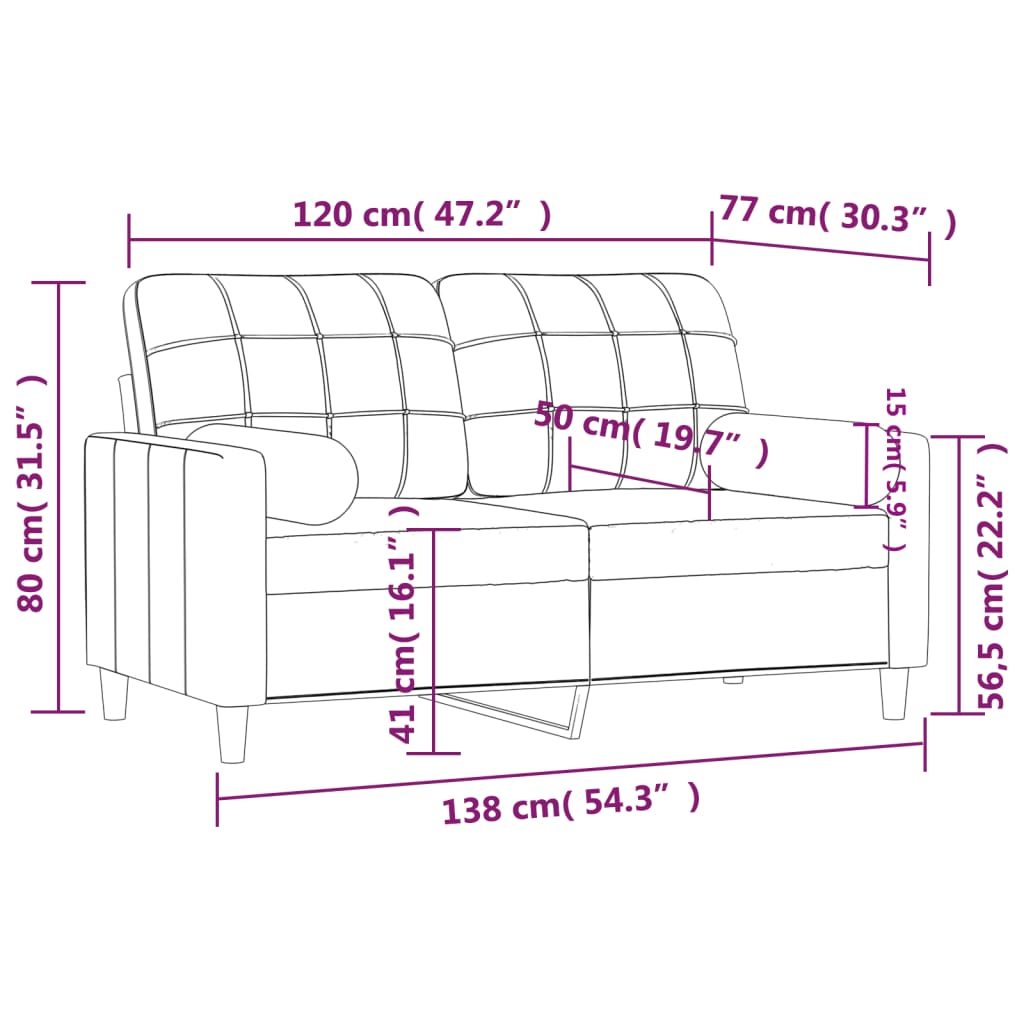 2-Sitzer-Sofa mit taubengrauen Kissen 120 cm aus Stoff