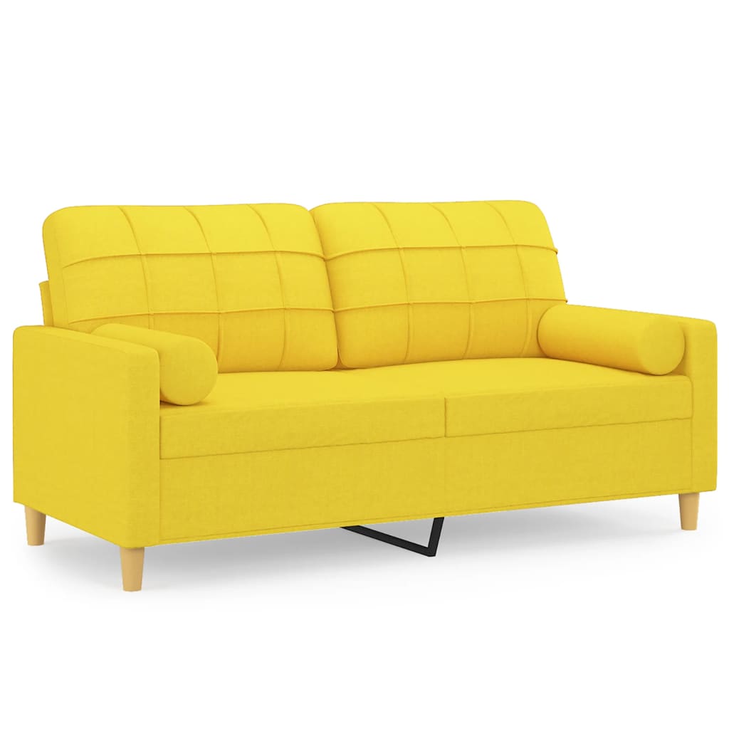 Divano a 2 Posti con Cuscini Giallo Chiaro 140 cm in Tessuto | homemem39