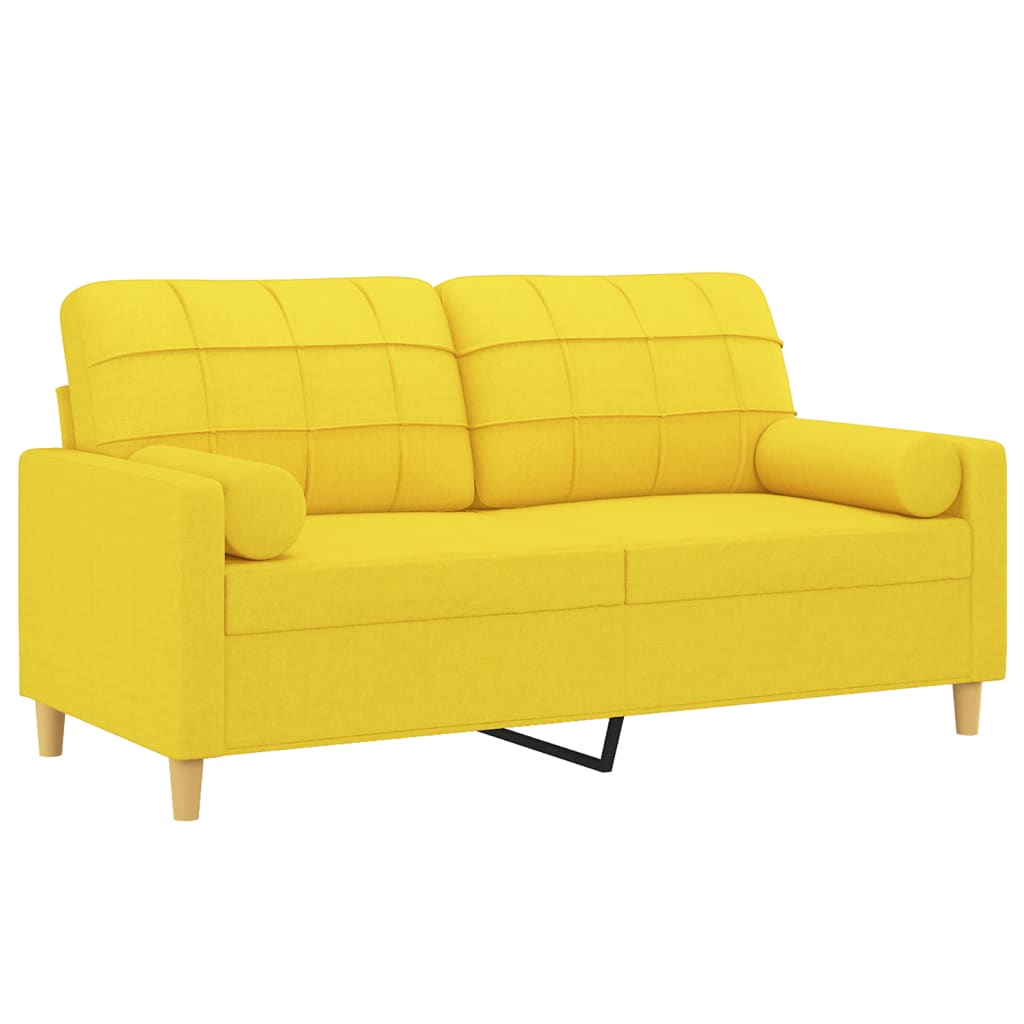 Divano a 2 Posti con Cuscini Giallo Chiaro 140 cm in Tessuto | homemem39