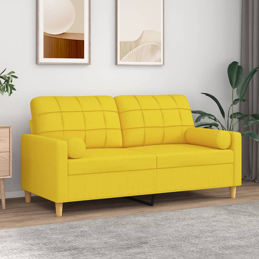 Divano a 2 Posti con Cuscini Giallo Chiaro 140 cm in Tessuto | homemem39