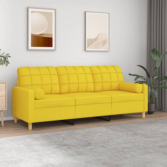 Divano a 3 Posti con Cuscini Giallo Chiaro 180 cm in Tessuto | homemem39