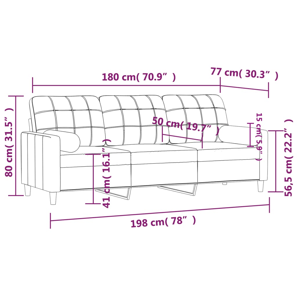 3-Sitzer-Sofa mit taubengrauen Kissen 180 cm aus Stoff