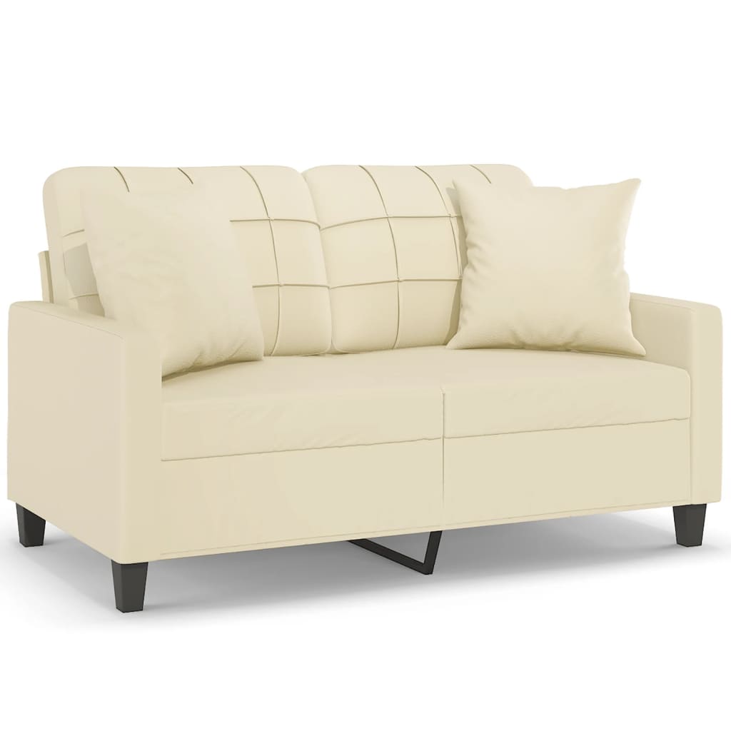Divano a 2 Posti con Cuscini Crema 120 cm in Similpelle | homemem39