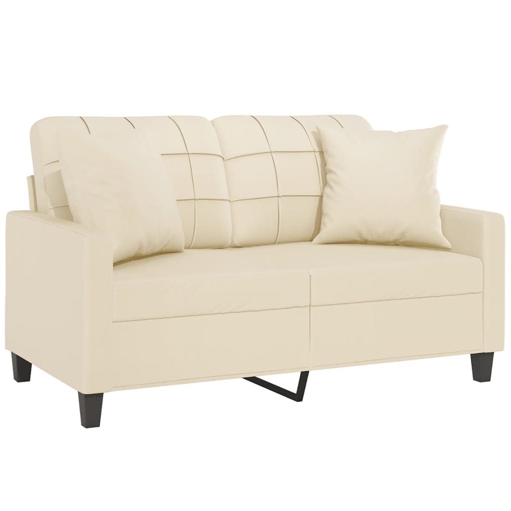 Divano a 2 Posti con Cuscini Crema 120 cm in Similpelle | homemem39