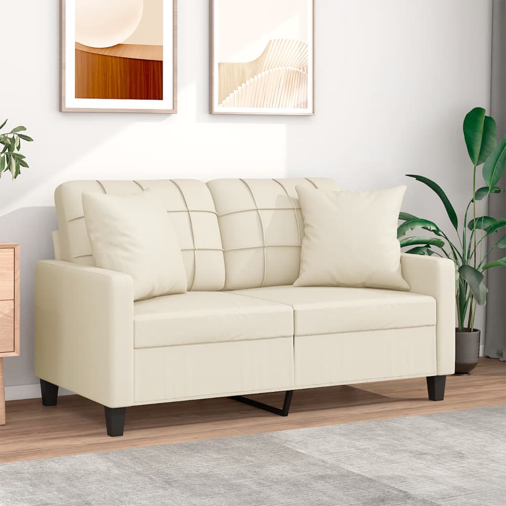 Divano a 2 Posti con Cuscini Crema 120 cm in Similpelle | homemem39