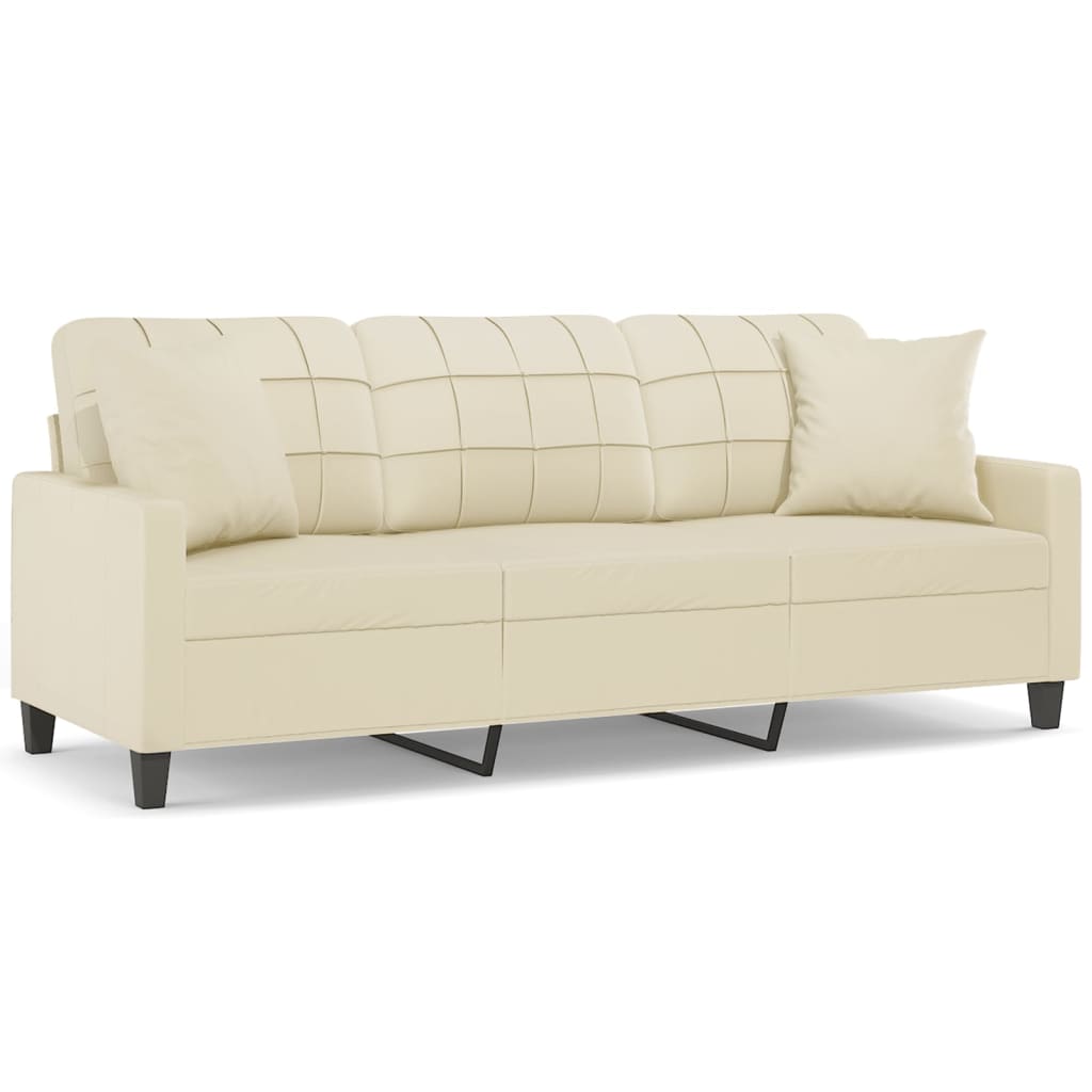 Divano a 3 Posti con Cuscini Crema 180 cm in Similpelle | homemem39