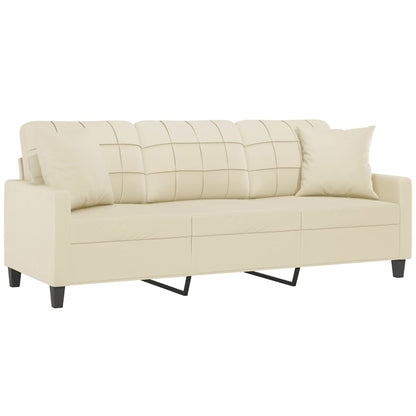 Divano a 3 Posti con Cuscini Crema 180 cm in Similpelle | homemem39