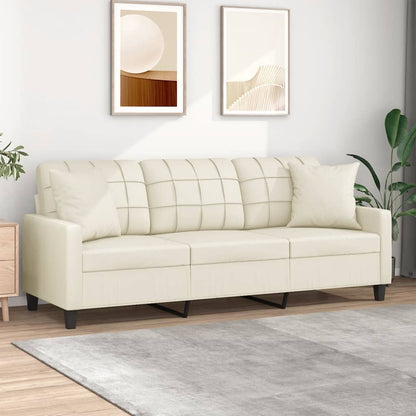 Divano a 3 Posti con Cuscini Crema 180 cm in Similpelle | homemem39