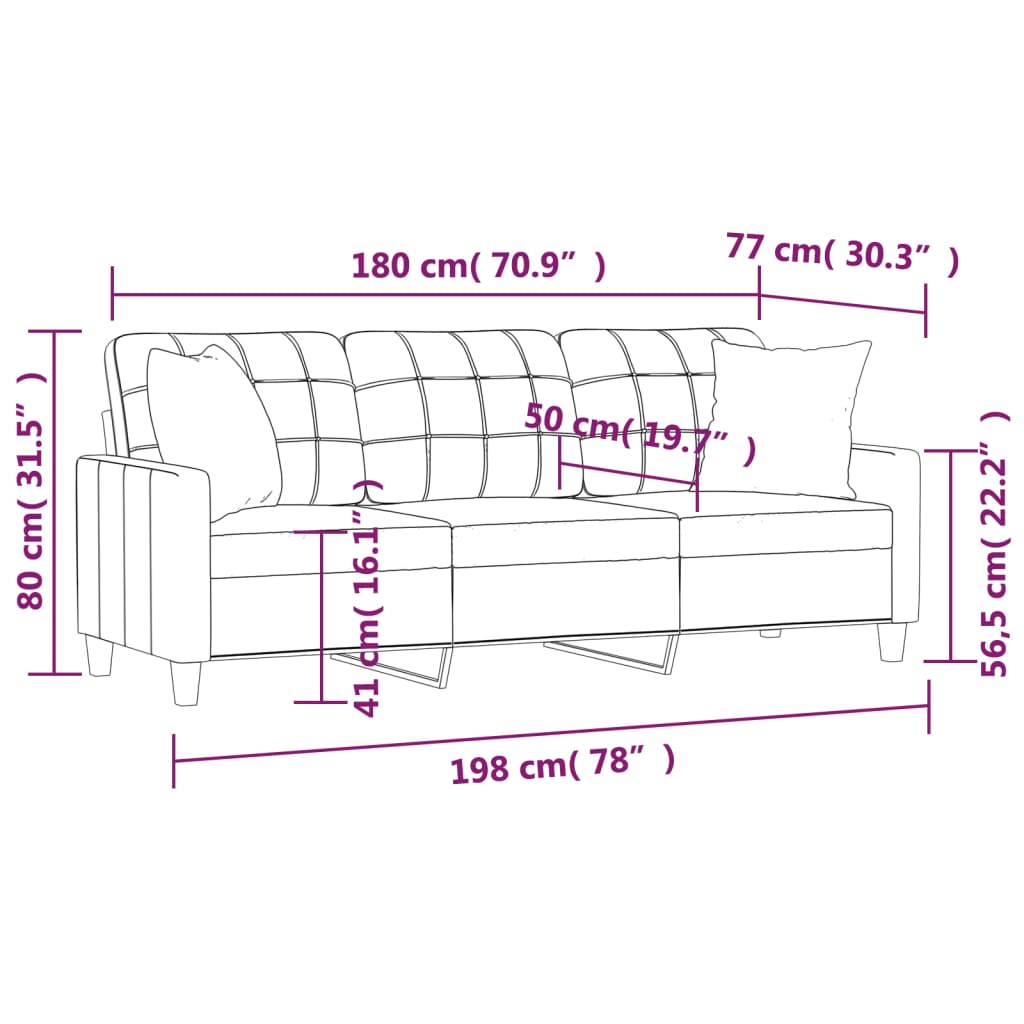 Divano a 3 Posti con Cuscini Grigio 180 cm in Similpelle