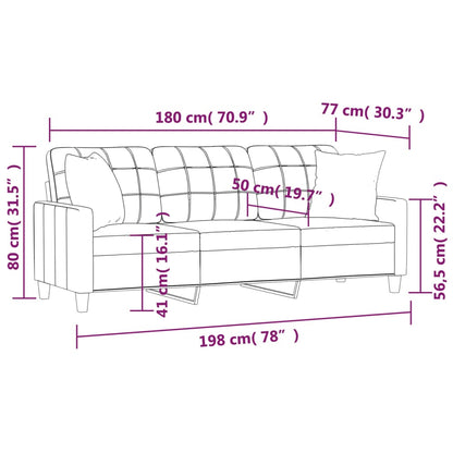 Divano a 3 Posti con Cuscini Grigio 180 cm in Similpelle