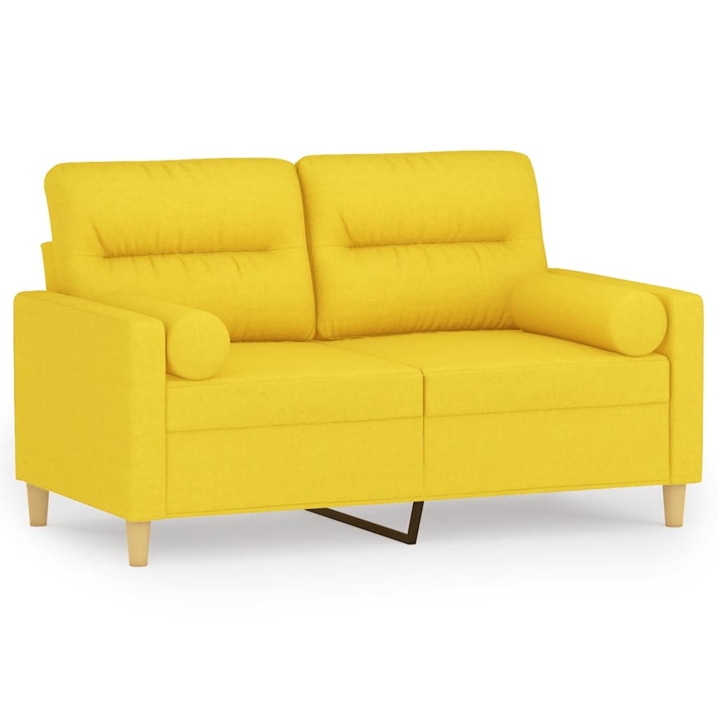 Divano a 2 Posti con Cuscini Giallo Chiaro 120 cm in Tessuto | homemem39