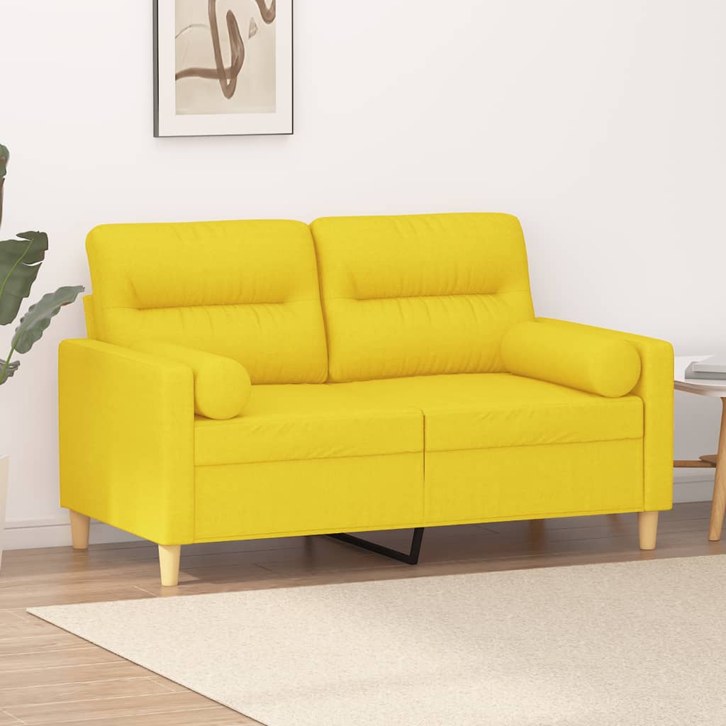 Divano a 2 Posti con Cuscini Giallo Chiaro 120 cm in Tessuto | homemem39