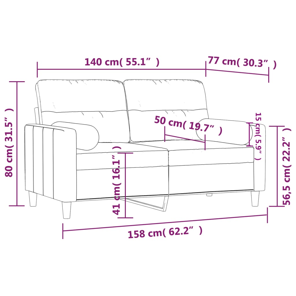 2-Sitzer-Sofa mit schwarzen Kissen 140 cm aus Stoff