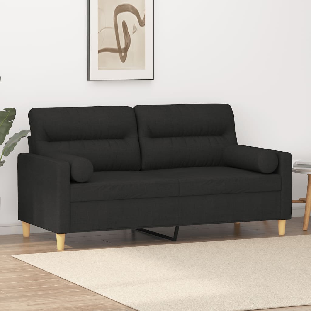 2-Sitzer-Sofa mit schwarzen Kissen 140 cm aus Stoff