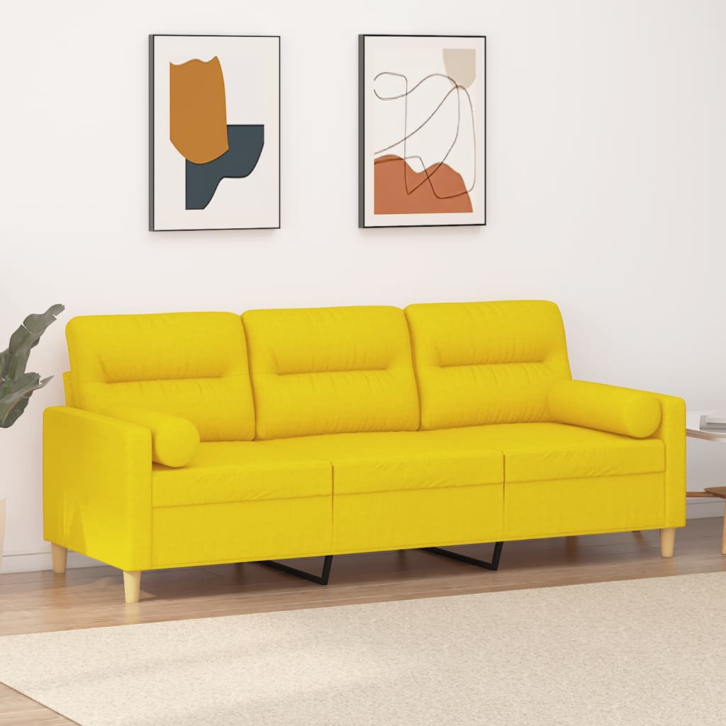 Divano a 3 Posti con Cuscini Giallo Chiaro 180 cm in Tessuto | homemem39