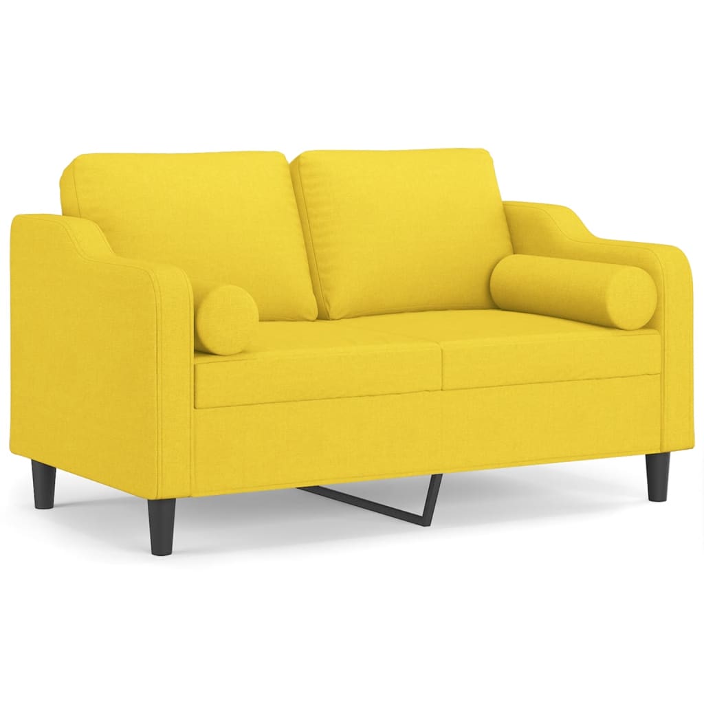 Divano a 2 Posti con Cuscini Giallo Chiaro 120 cm in Tessuto | homemem39