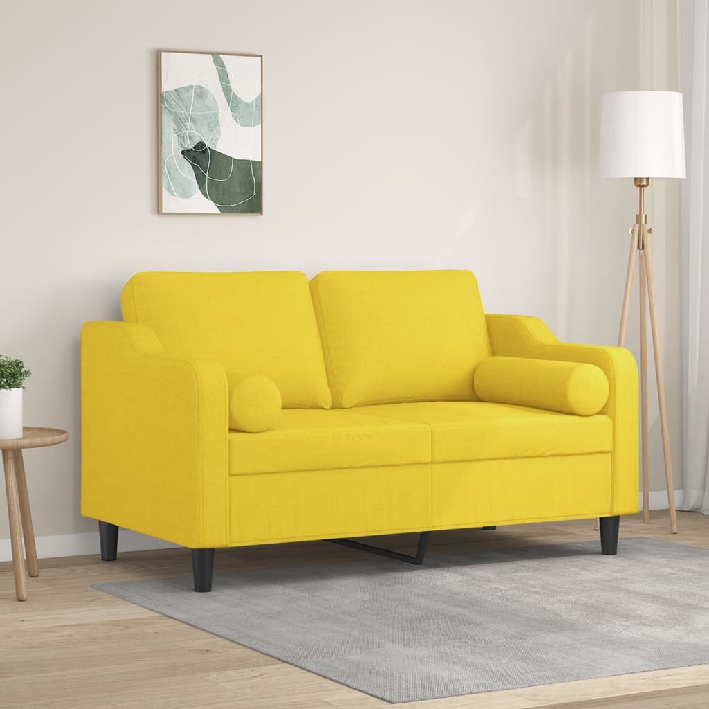 Divano a 2 Posti con Cuscini Giallo Chiaro 120 cm in Tessuto | homemem39