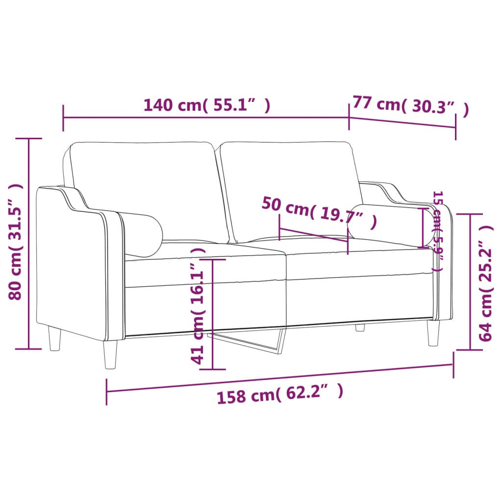 2-Sitzer-Sofa mit schwarzen Kissen 140 cm aus Stoff