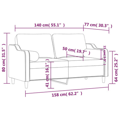 2-Sitzer-Sofa mit schwarzen Kissen 140 cm aus Stoff