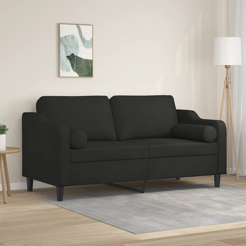 2-Sitzer-Sofa mit schwarzen Kissen 140 cm aus Stoff