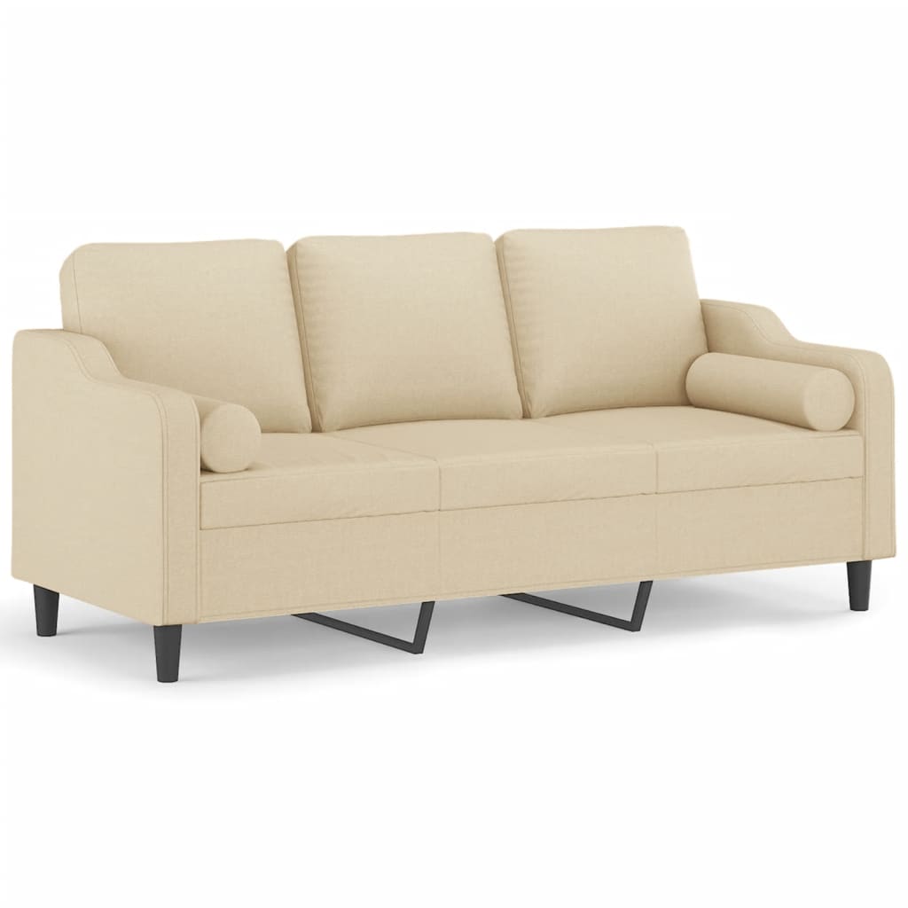 Divano a 3 Posti con Cuscini Crema 180 cm in Tessuto | homemem39
