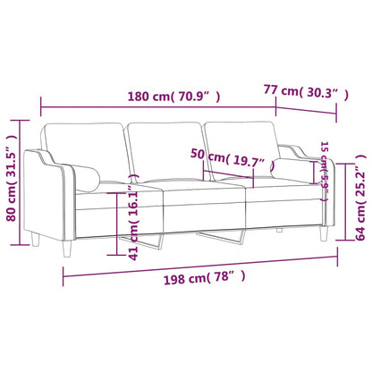 Divano a 3 Posti con Cuscini Crema 180 cm in Tessuto | homemem39