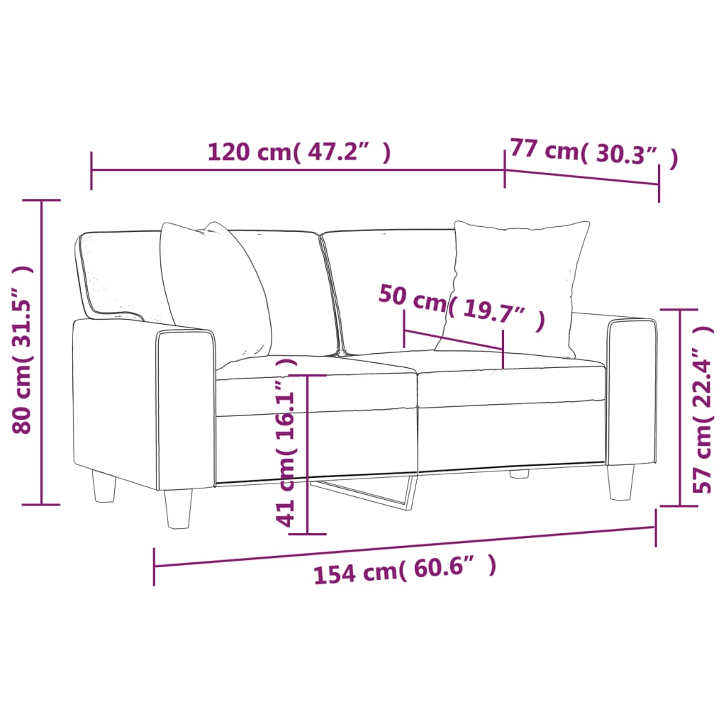 Divano a 2 Posti con Cuscini Grigio 120 cm in Similpelle