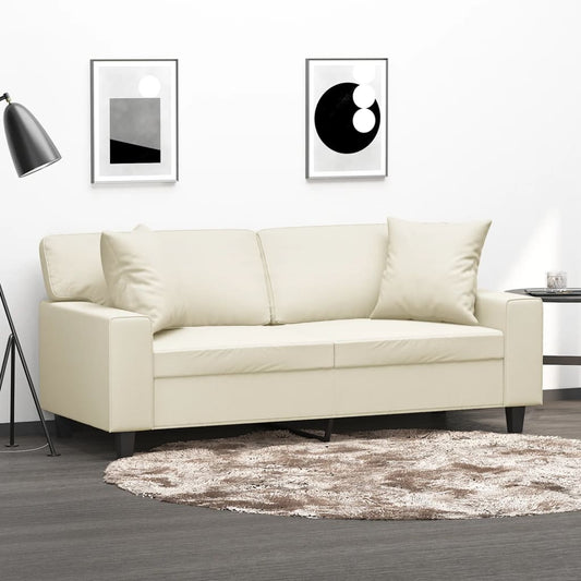 Divano a 2 Posti con Cuscini Crema 140 cm in Similpelle | homemem39