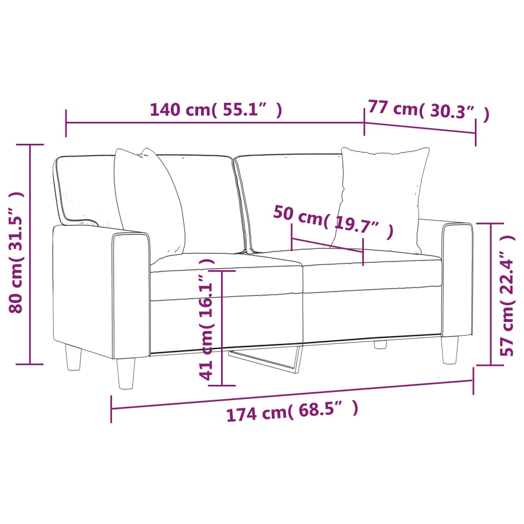 Divano a 2 Posti con Cuscini Cappuccino 140 cm in Similpelle