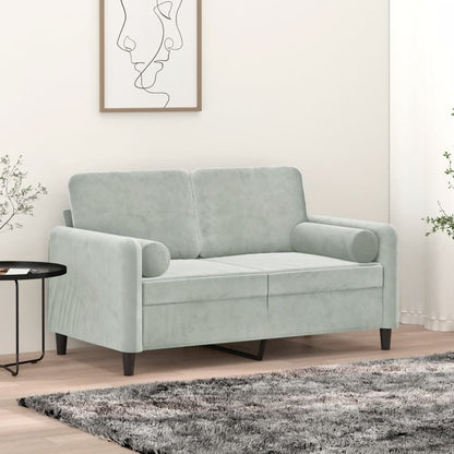 Divano a 2 Posti con Cuscini Grigio Chiaro 120 cm in Velluto - homemem39