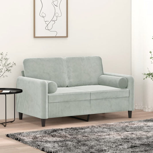 Divano a 2 Posti con Cuscini Grigio Chiaro 120 cm in Velluto - homemem39