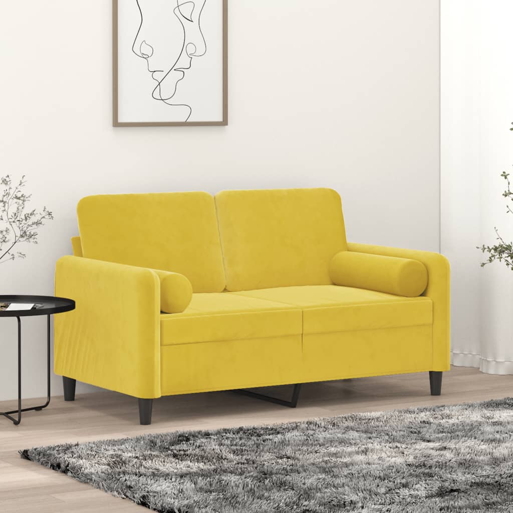 Divano a 2 Posti con Cuscini Giallo 120 cm in Velluto - homemem39