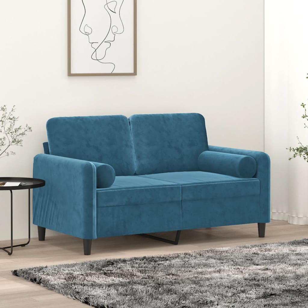 Divano a 2 Posti con Cuscini Blu 120 cm in Velluto - homemem39