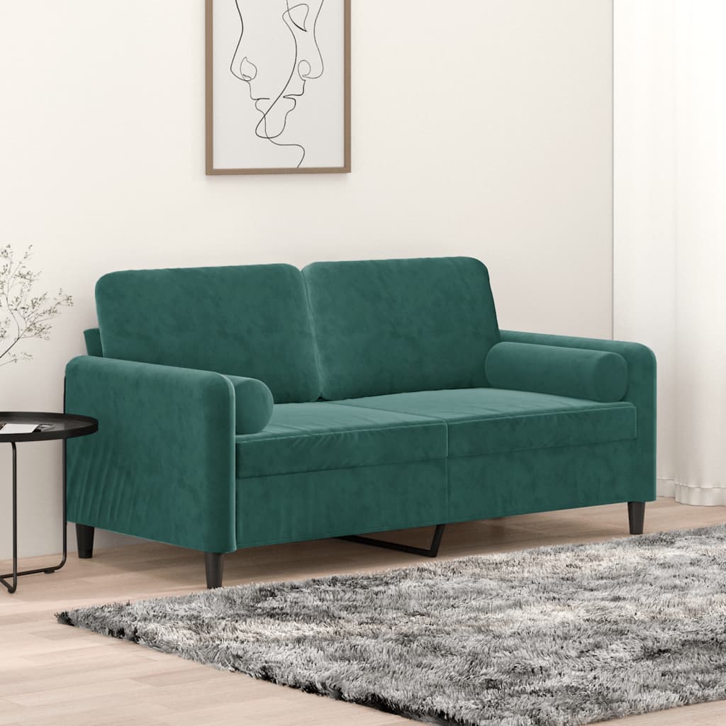 Divano a 2 Posti con Cuscini Verde Scuro 140 cm in Velluto - homemem39