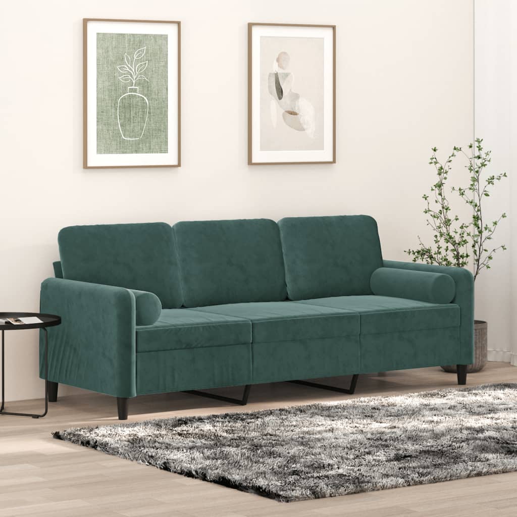 Divano a 3 Posti con Cuscini Verde Scuro 180 cm in Velluto - homemem39