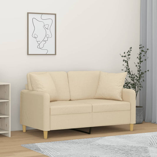 Divano a 2 Posti con Cuscini Crema 120 cm in Tessuto | homemem39