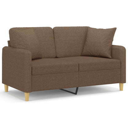 Divano a 2 Posti con Cuscini Marrone 120 cm in Tessuto