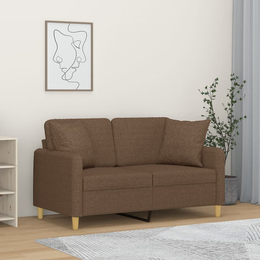 Divano a 2 Posti con Cuscini Marrone 120 cm in Tessuto | homemem39