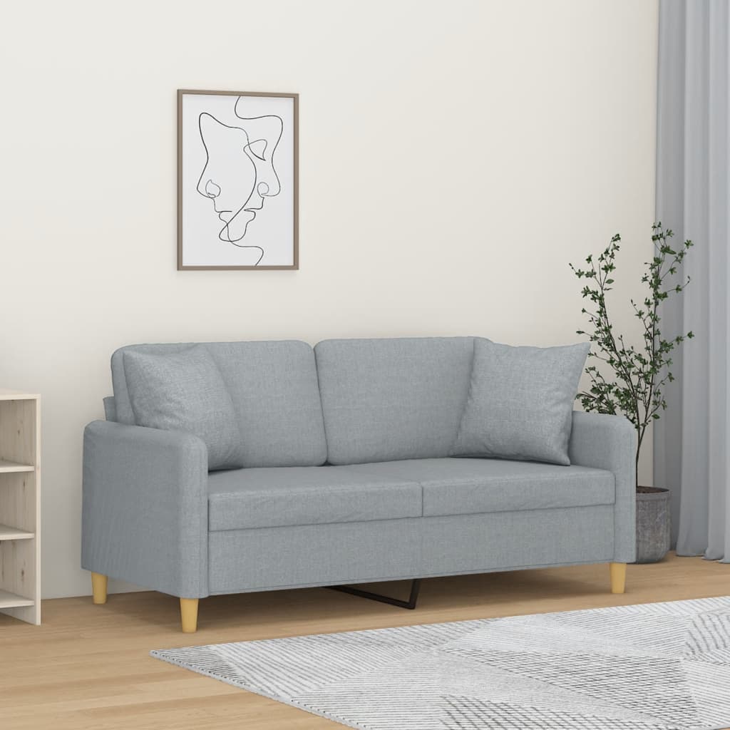 Divano a 2 Posti con Cuscini Grigio Chiaro 140 cm in Tessuto | homemem39