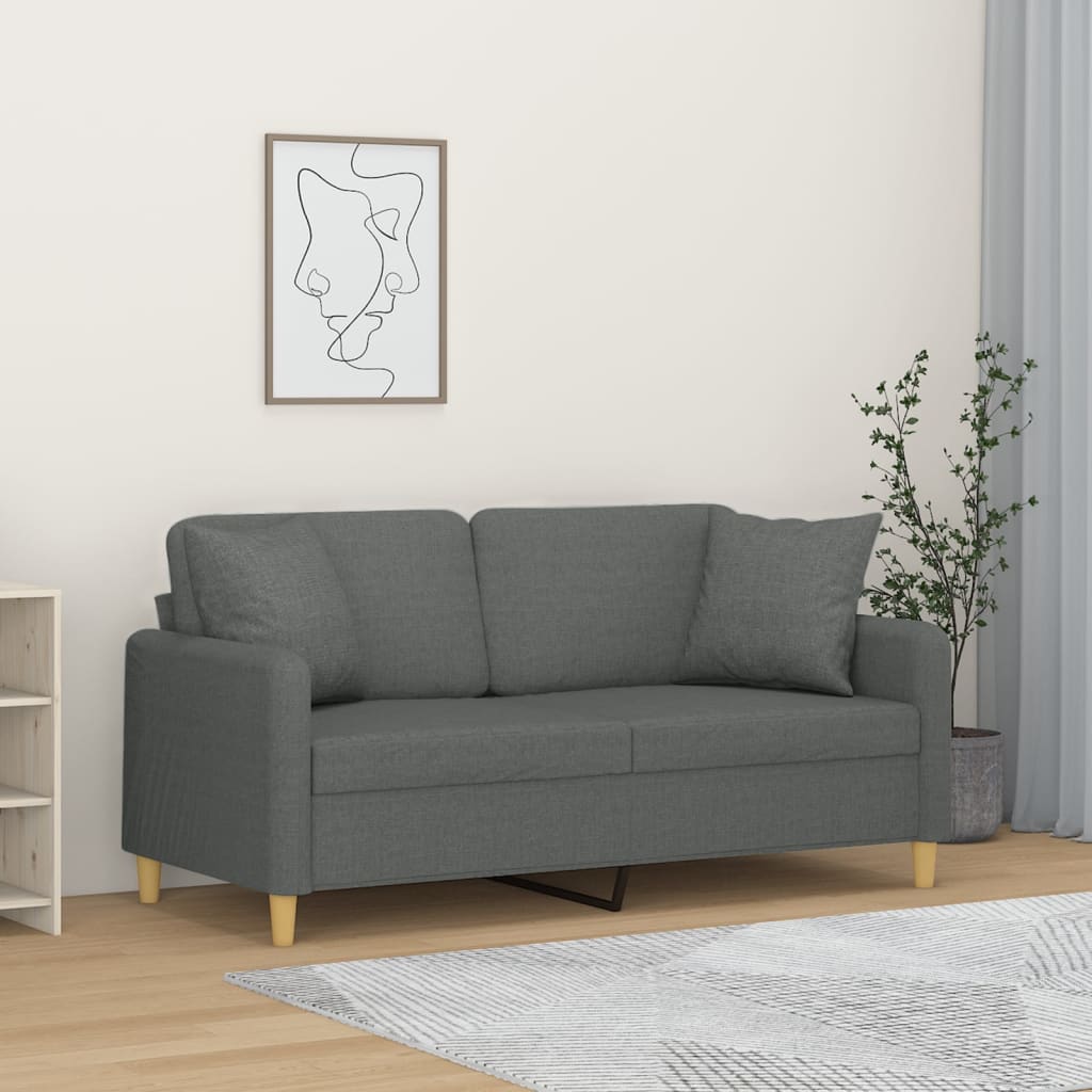 Divano a 2 Posti con Cuscini Grigio Scuro 140 cm in Tessuto | homemem39