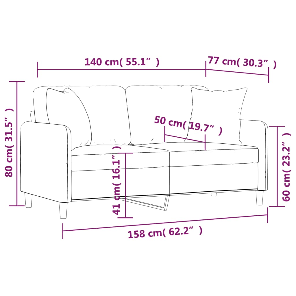 Divano a 2 Posti con Cuscini Crema 140 cm in Tessuto | homemem39