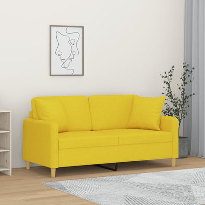 Divano a 2 Posti con Cuscini Giallo Chiaro 140 cm in Tessuto | homemem39