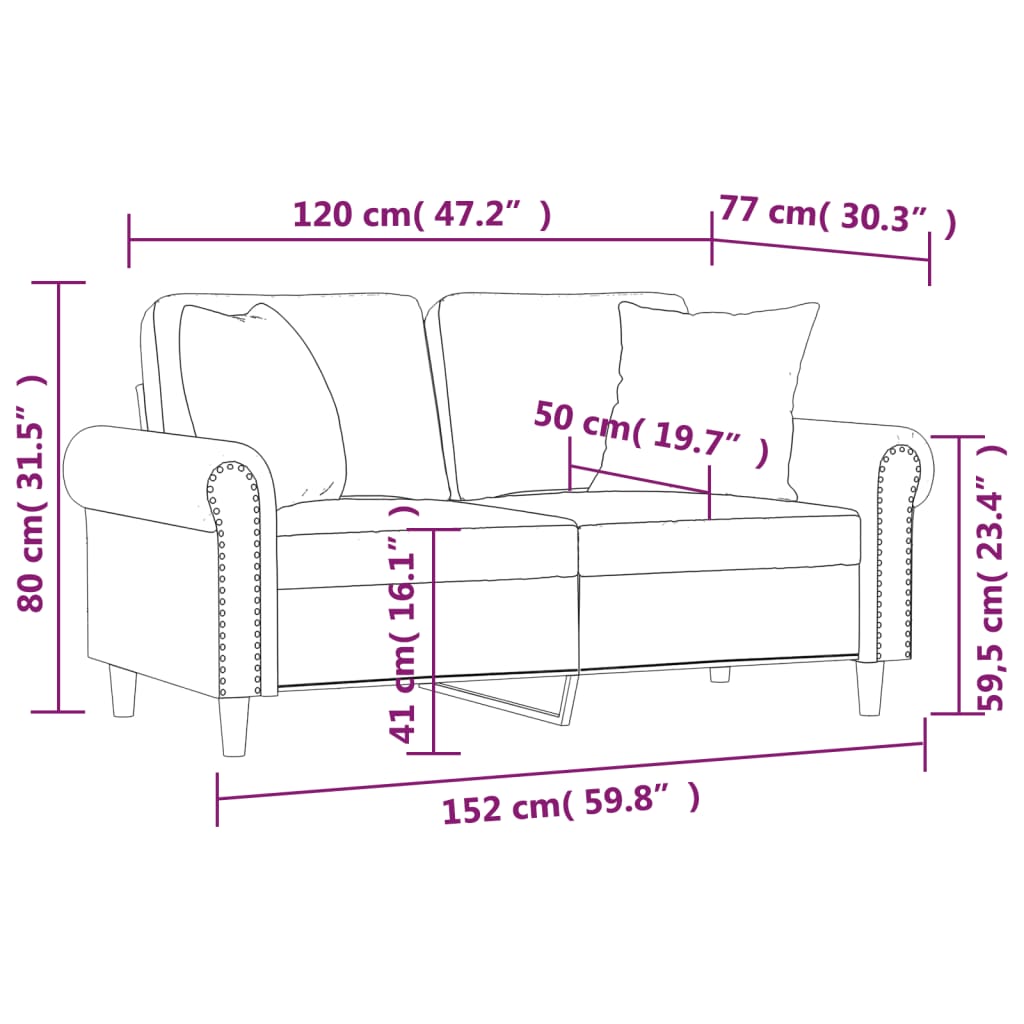 Divano a 2 Posti con Cuscini Grigio 120 cm in Similpelle