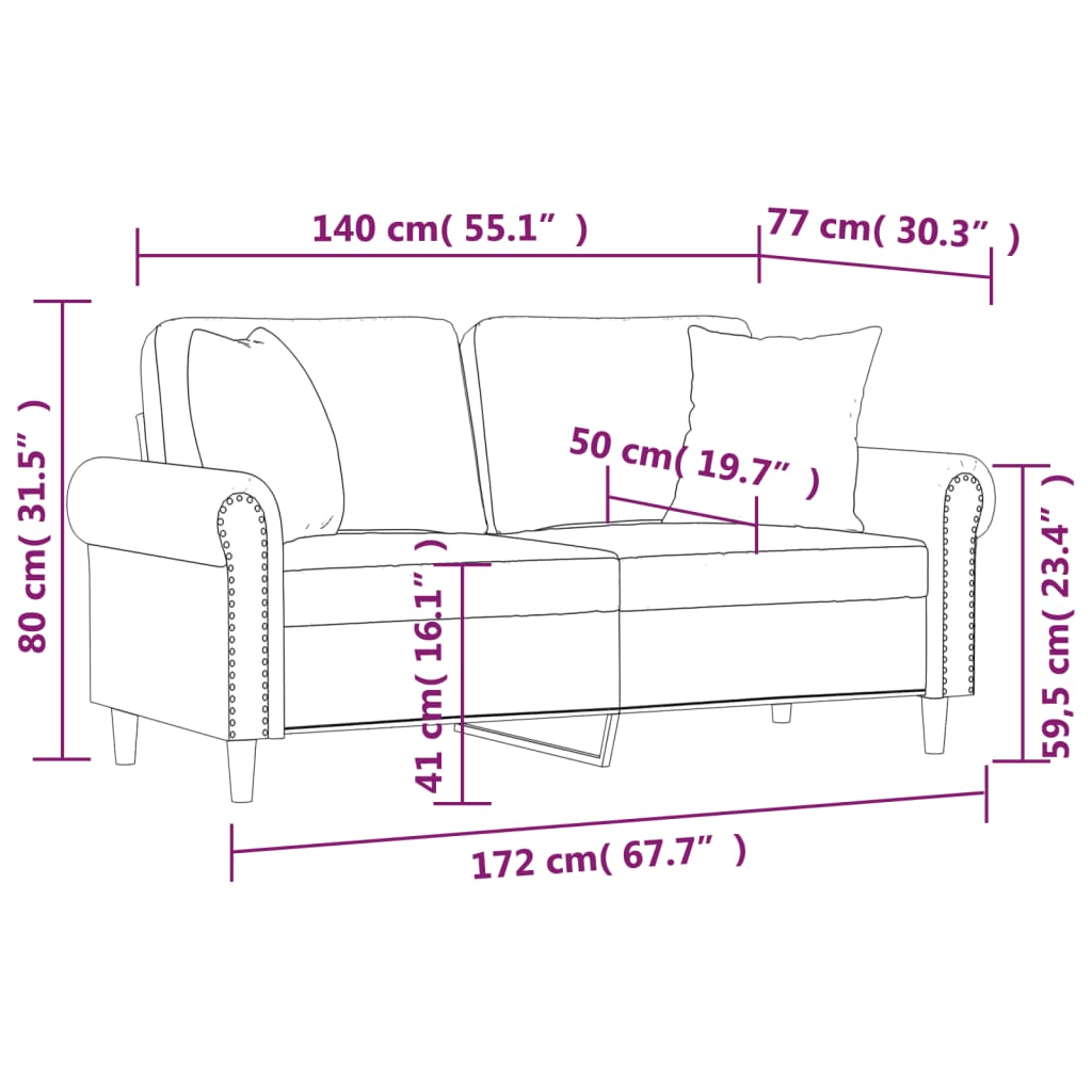 Divano a 2 Posti con Cuscini Grigio 140 cm in Similpelle